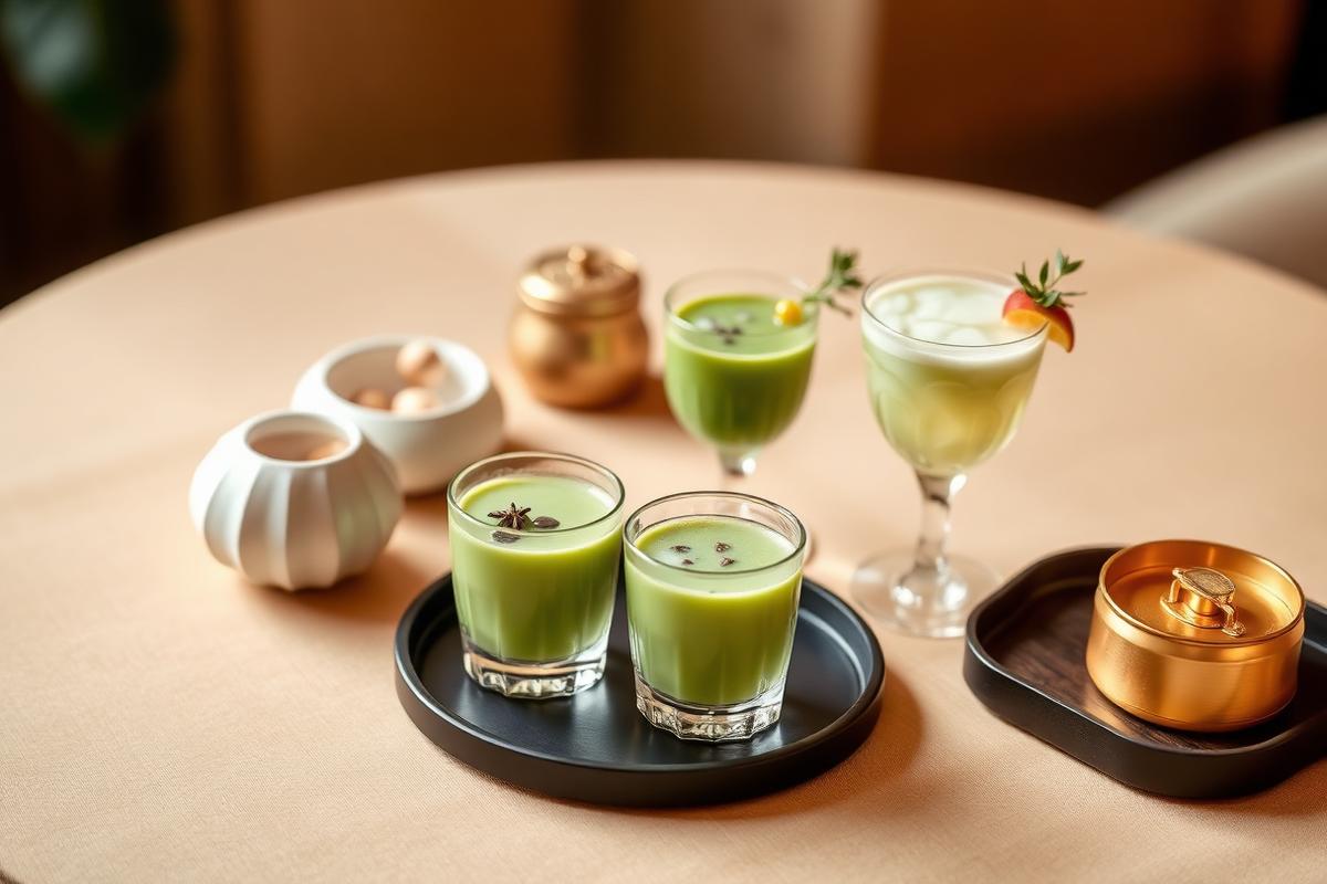 Elegante Matcha- und Mocktail-Präsentation